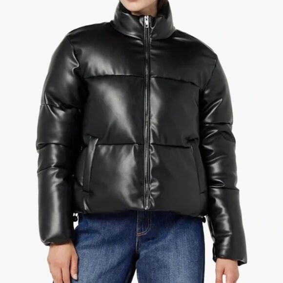 🖤 The Drop Priscilla Vegan Leather Puffer Black XS NWT - Picture 1 of 11